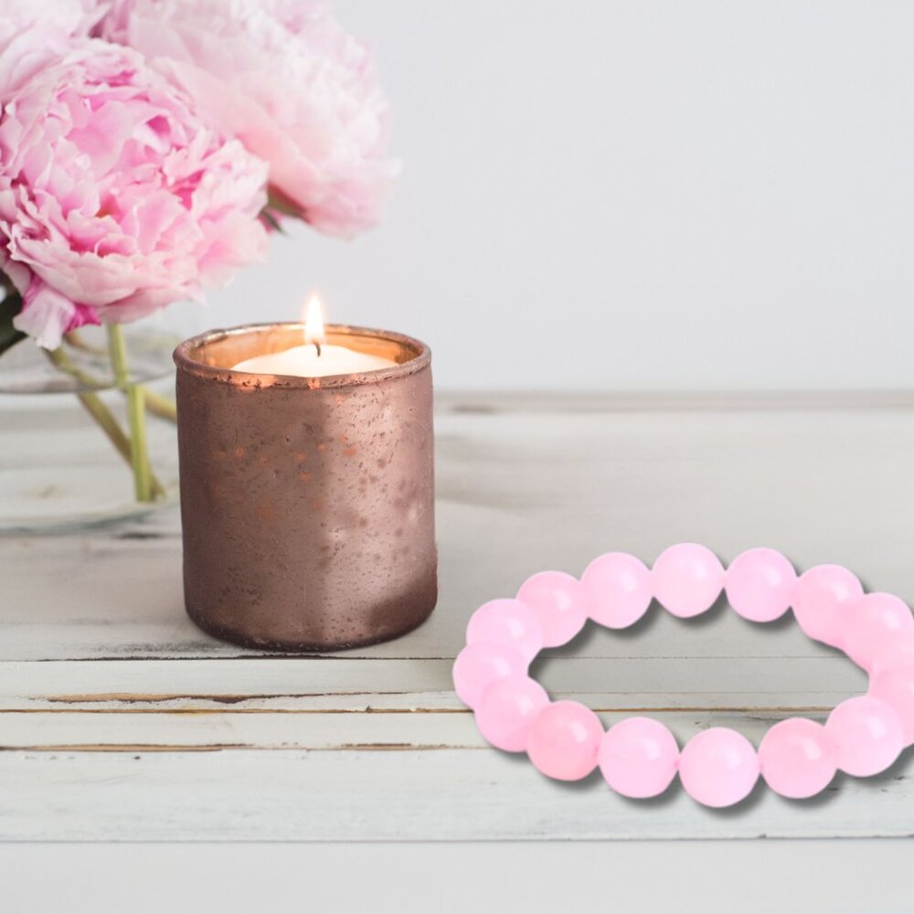 Natural Stone Healing Pure Rose Quartz Pink Crystal Round Beads Stretch Bracelet